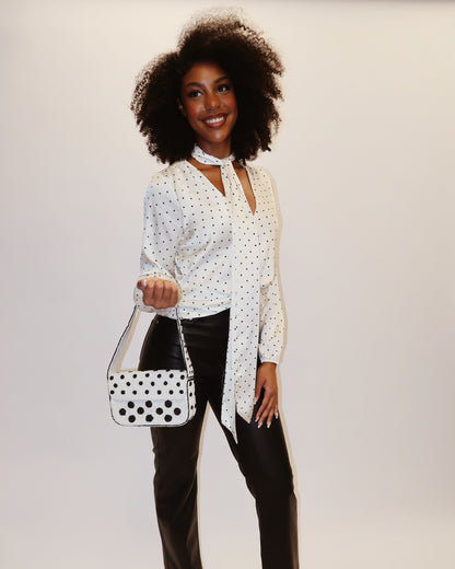 Silvia Dotted Neck Tie Blouse