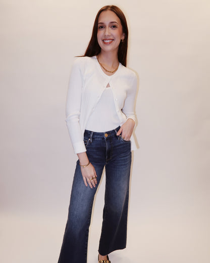 Lauren White Ribbed Cardigan