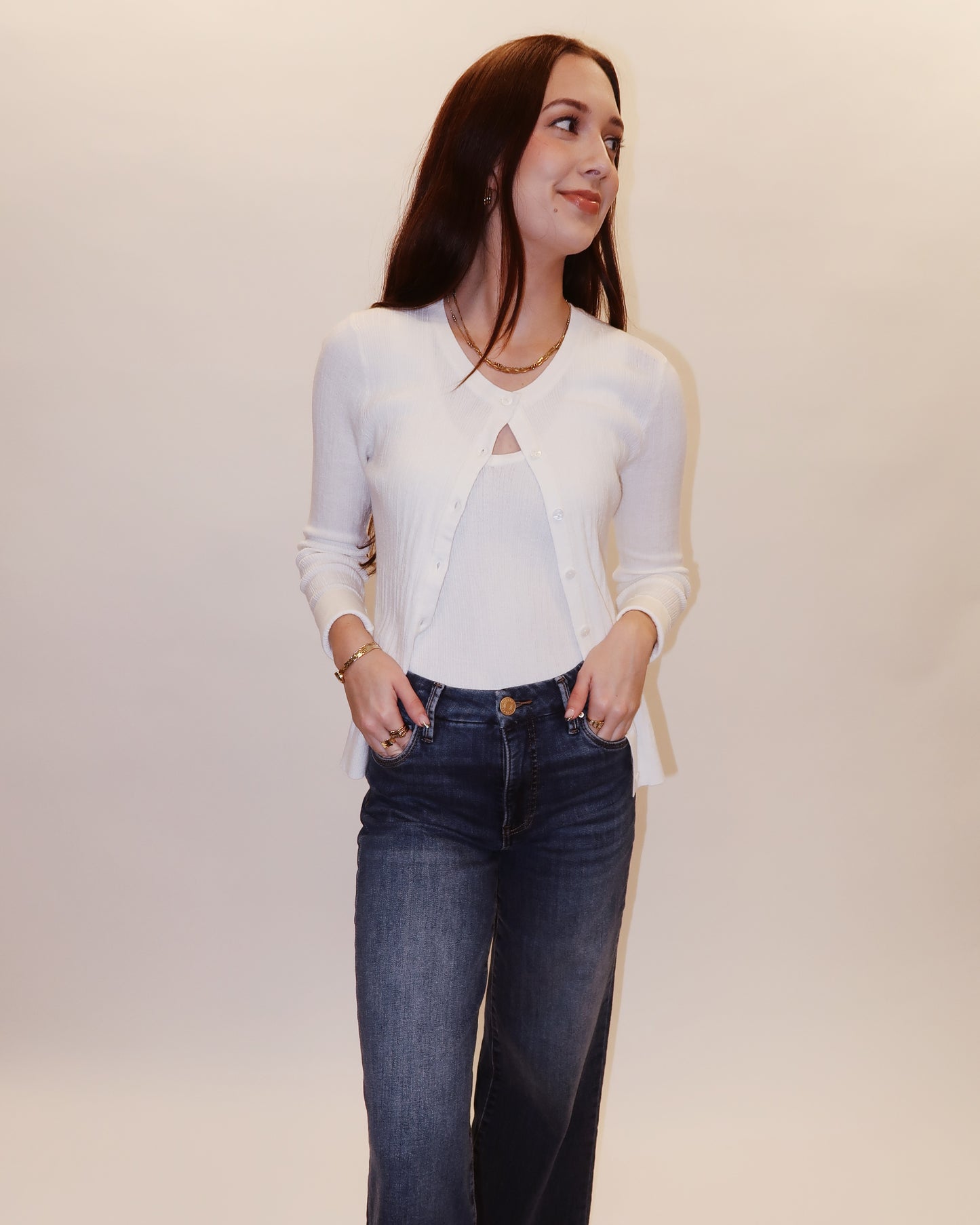 Lauren White Ribbed Cardigan