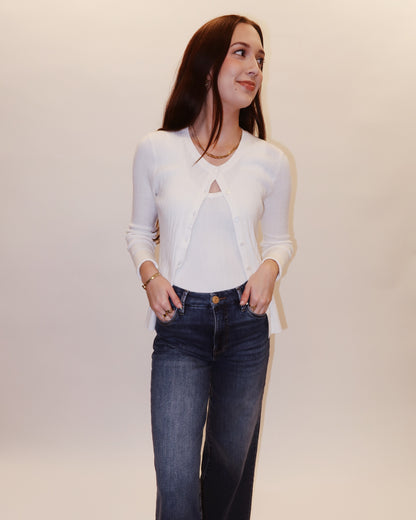 Lauren White Ribbed Cardigan