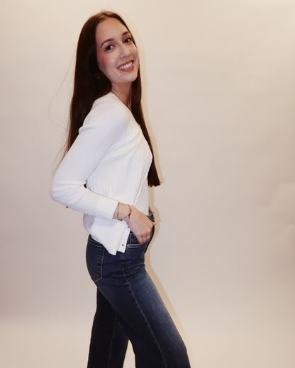 Lauren White Ribbed Cardigan