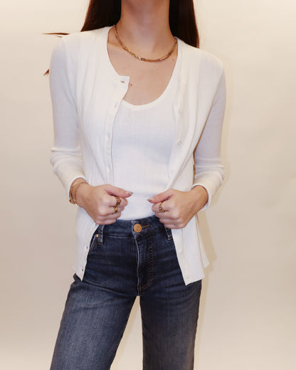 Lauren White Ribbed Cardigan