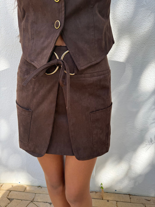Faux Wrap Belted Mini Skirt
