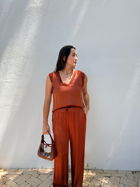 Brenna Rust Silk Pants