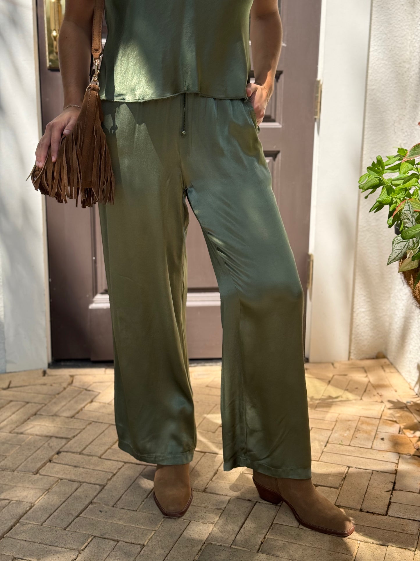 Florence Green Silk Pants