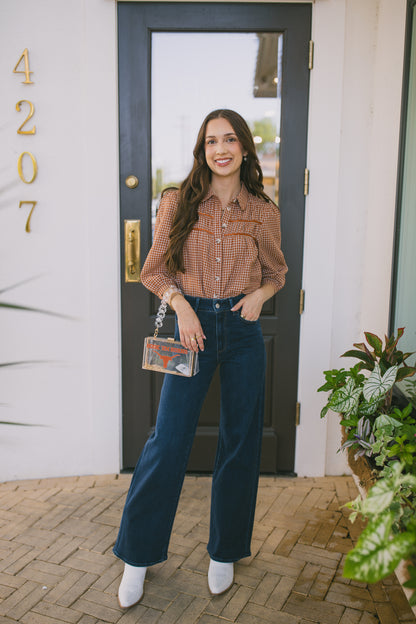 Terracotta Gingham Seersucker Blouse