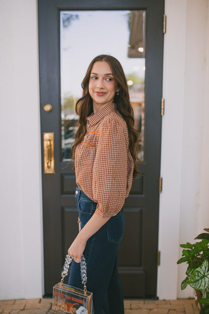 Terracotta Gingham Seersucker Blouse