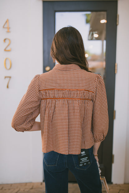 Terracotta Gingham Seersucker Blouse