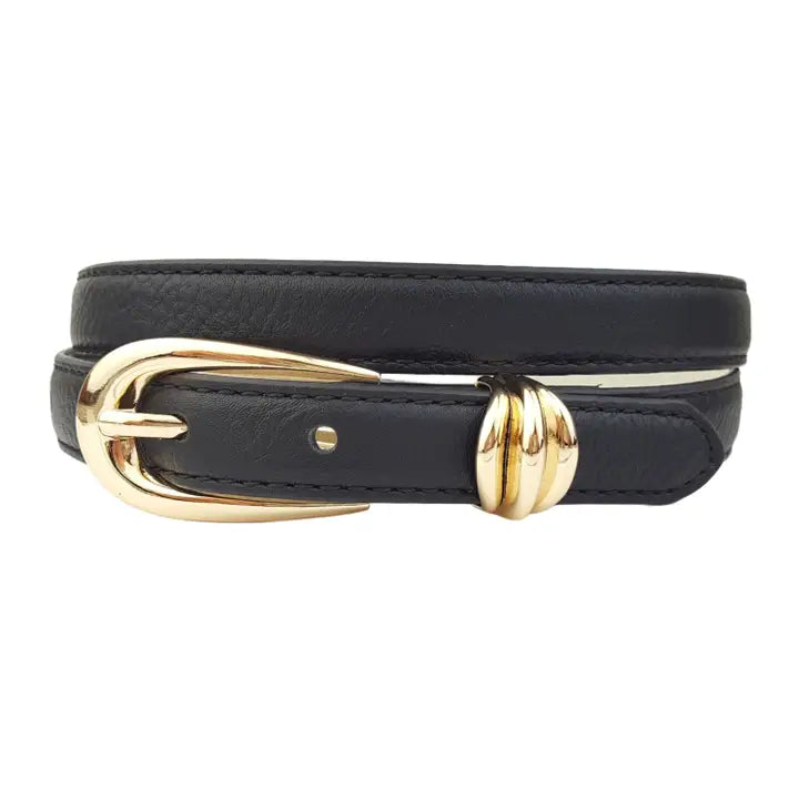 Skinny Black & Gold Leather Belt