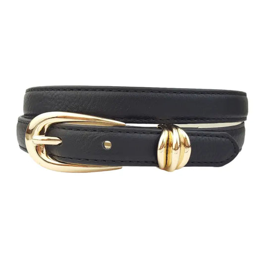 Skinny Black & Gold Leather Belt