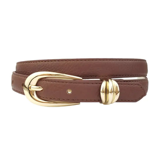 Skinny Brown & Gold Leather Belt