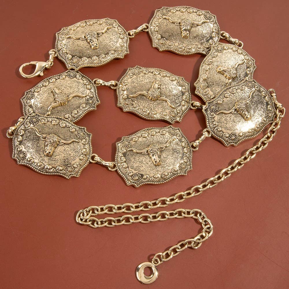 Longhorn Engraved Chain Belt
