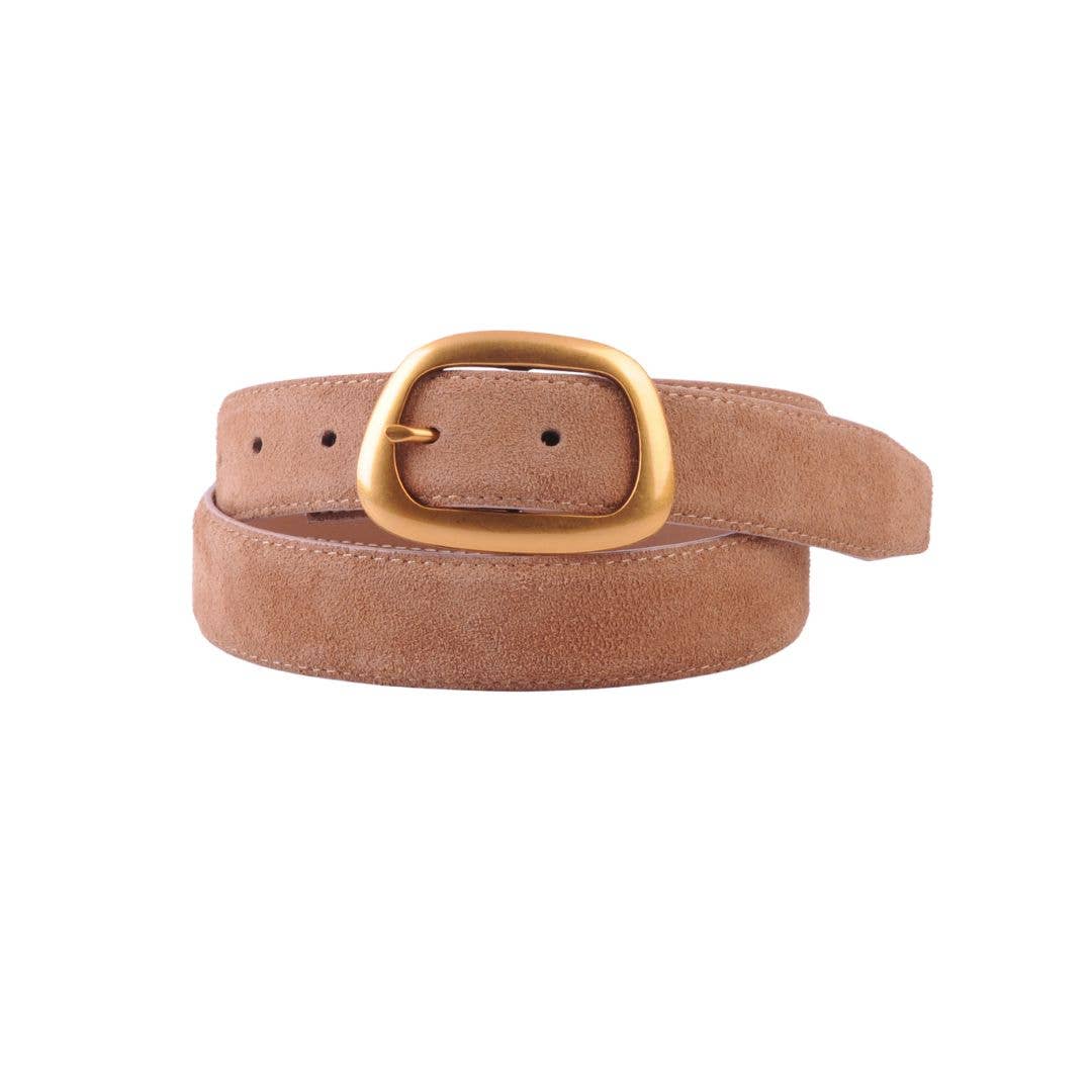 Suede Carmel Belt with Asymmetrical Buckle