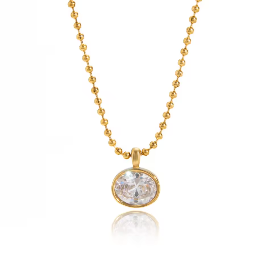 Classic Oval CZ Bezel Necklace Water Resistant