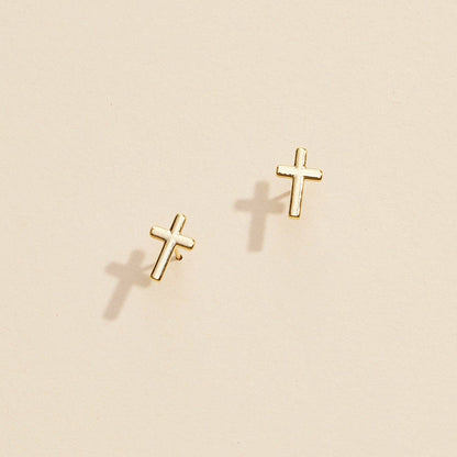 Gold Cross Stud Earrings