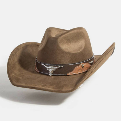 Brown Longhorn Leather Strap Cowboy Hat