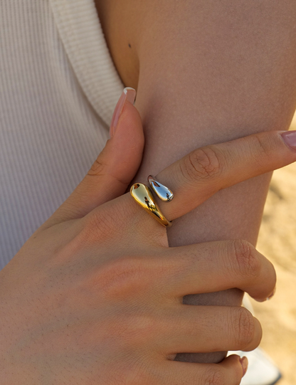 Adjustable Cross Two Toned Ring
