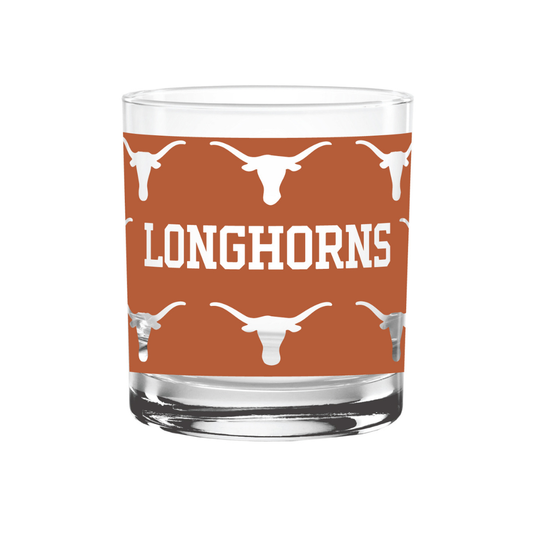14oz Longhorns Rocks Glass