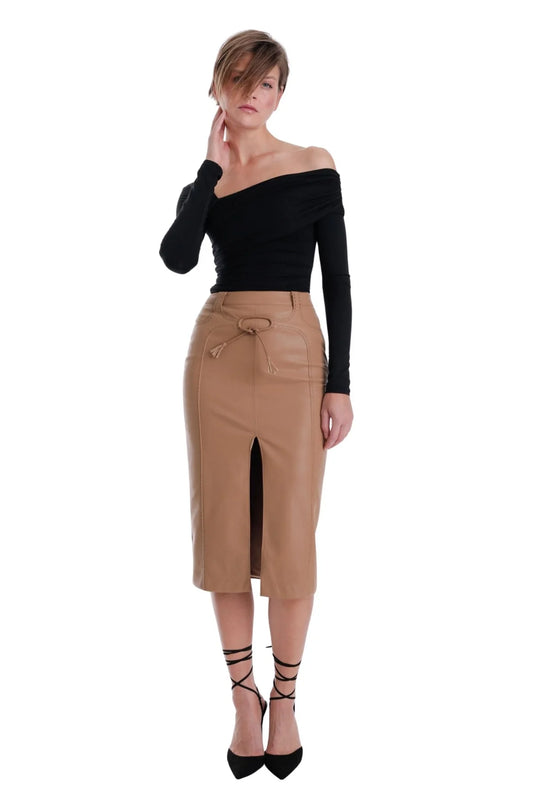 Karina Grimaldi Mona Leather Midi Skirt